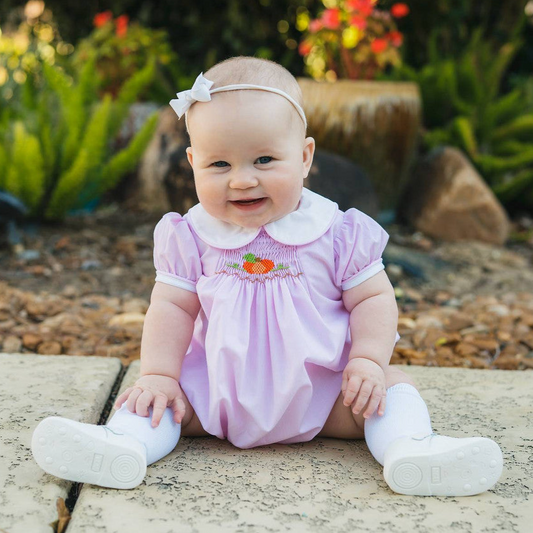 Pink Smocked Pumpkin Girls Bubble