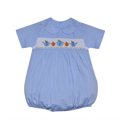 Boys Blue Smocked Pumpkin Bubble