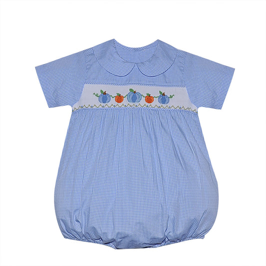 Boys Blue Smocked Pumpkin Bubble