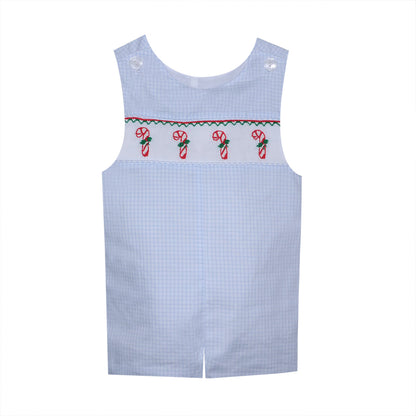 Boys Candy Cane Smocked Shortall