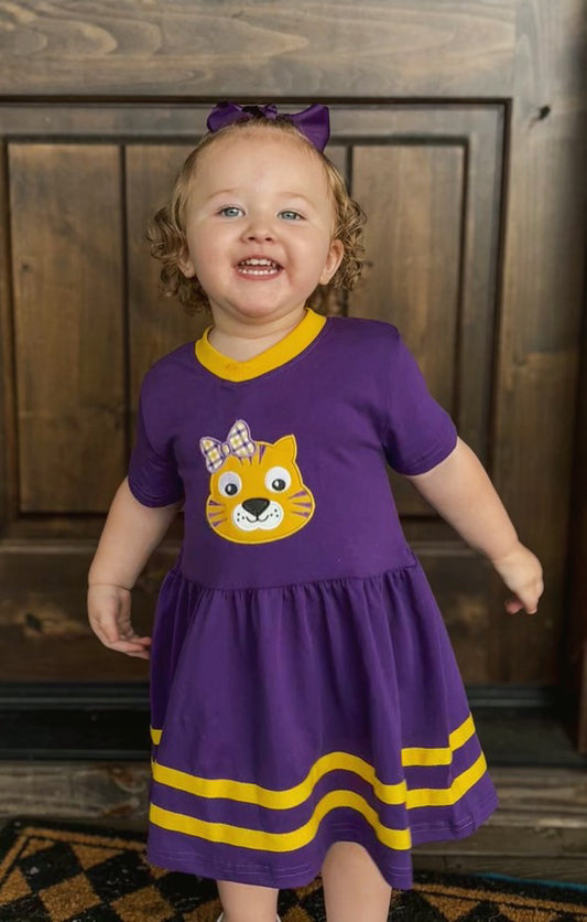 PURPLE GOLD LSU APPLIQUE DRESS