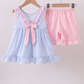 BLUE CRAB EMBROIDERY SEERSUCKER RUFFLE SHORTS SET