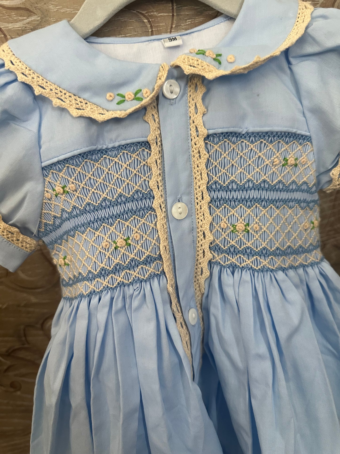 Blue Heirloom Handsmocked Dress with Bow