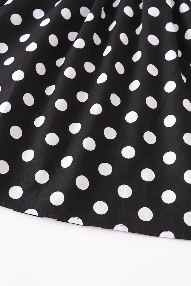 Black white Dot Snowman Smocked Dress