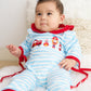 Blue stripe fire engine embroidery girl romper