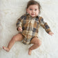 Brown Plaid Button Down Boys Onesie Shirt