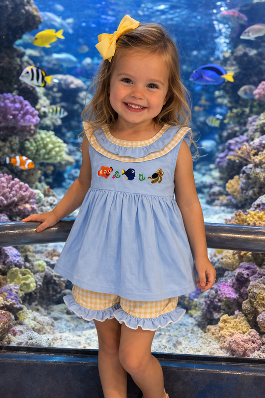 Fish Friends Girls Short set-French knot