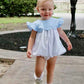 Plain Bubble Blue Neck And Dots On White with Bow Back