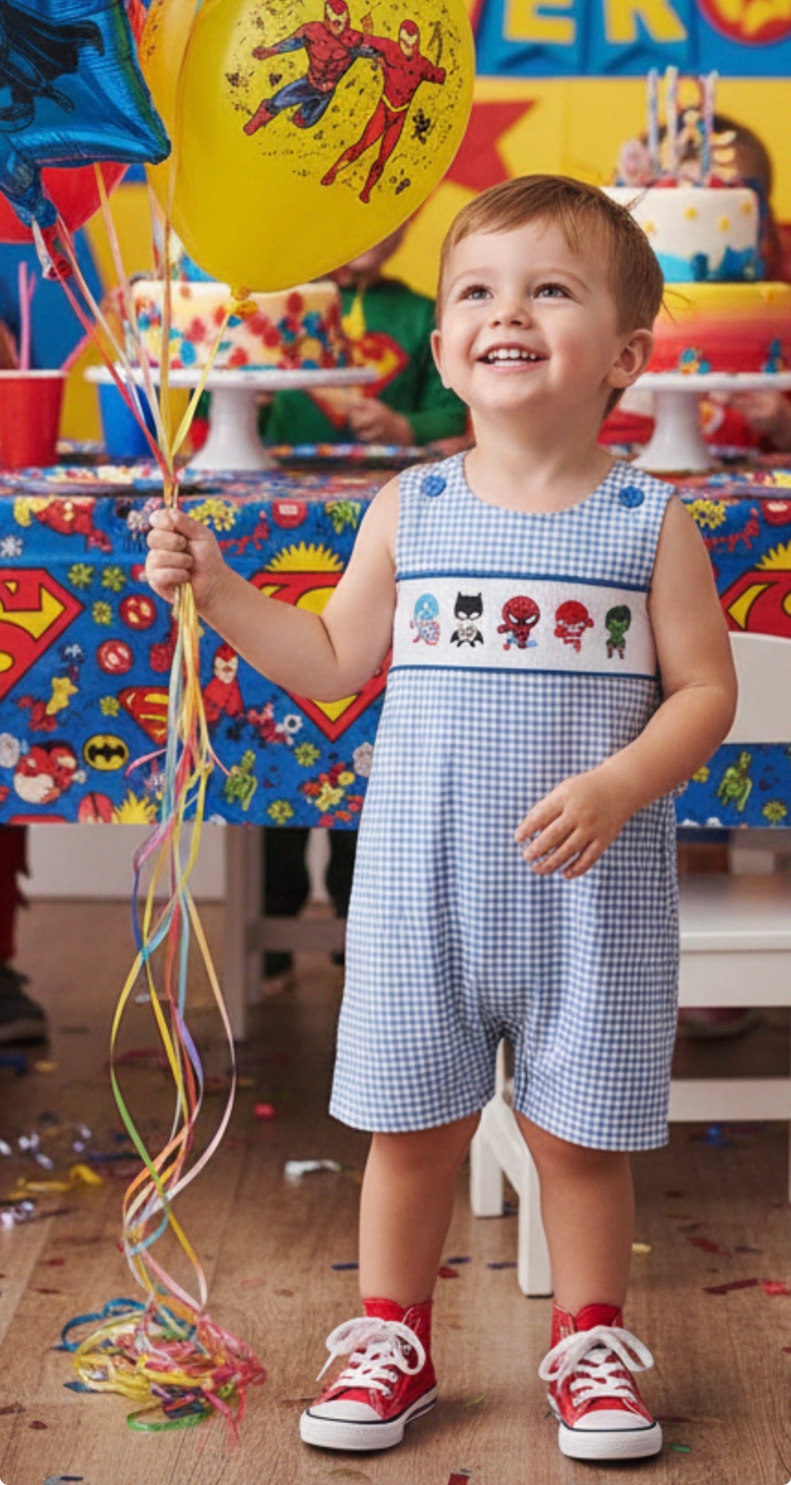 BLUE  SuperHero CHARACTER SMOCKED GINGHAM JONJON
