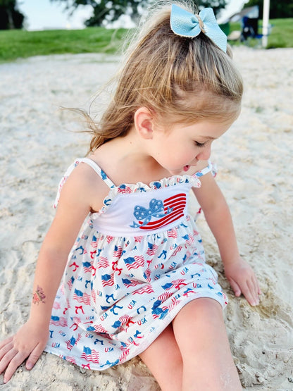 FLAG EMBROIDERY PRINT RUFFLE DRESS