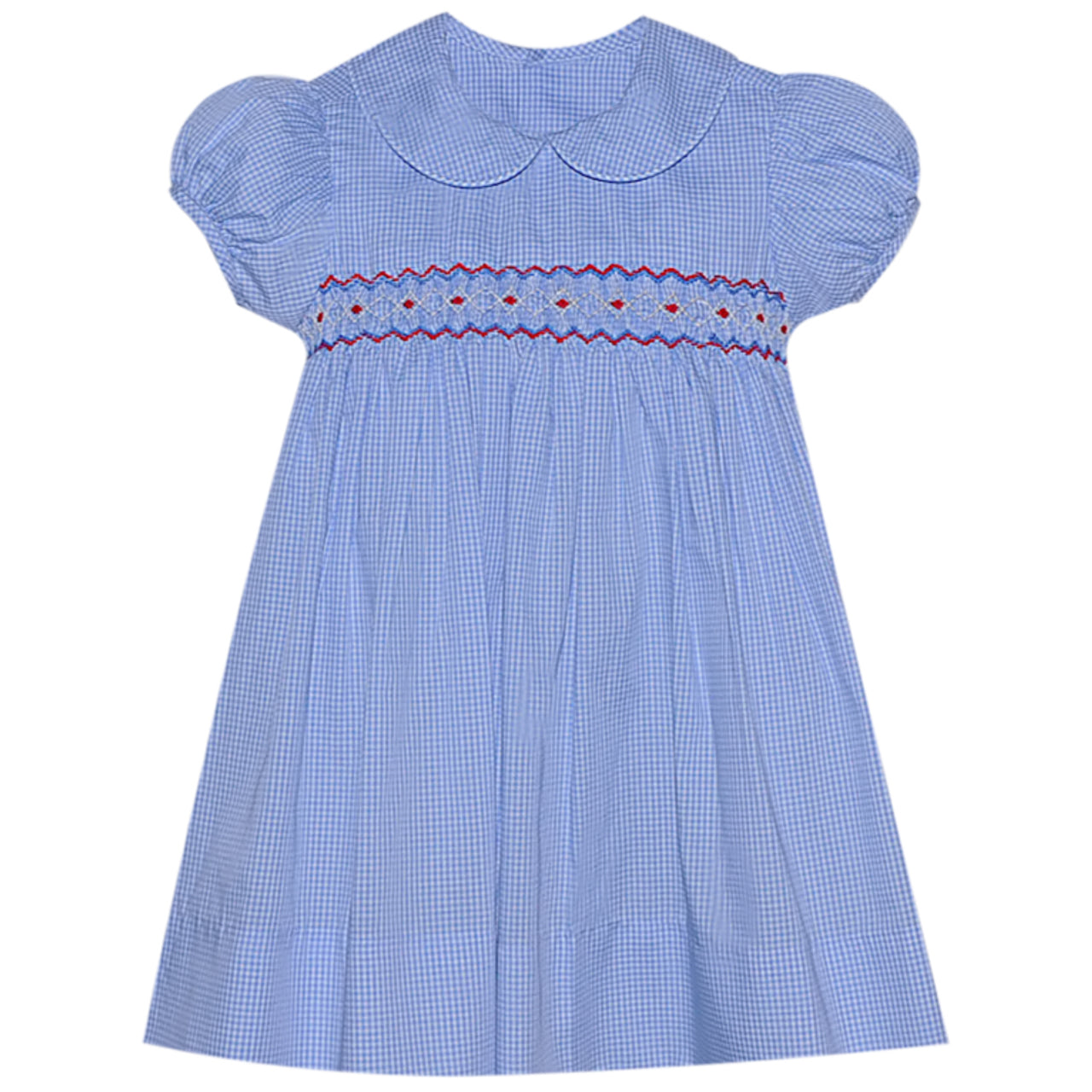 Finley Dress-Royal Blue w/ Red Smocked