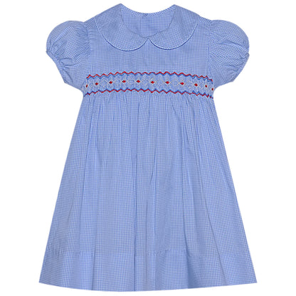 Finley Dress-Royal Blue w/ Red Smocked