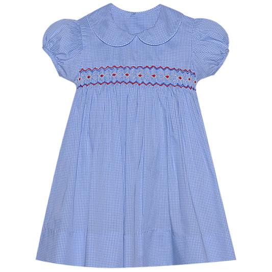 Finley Dress-Royal Blue w/ Red Smocked