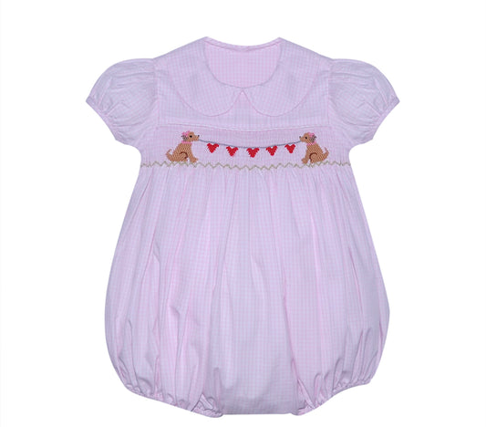 Girls Smocked Puppy Love Valentine Bubble