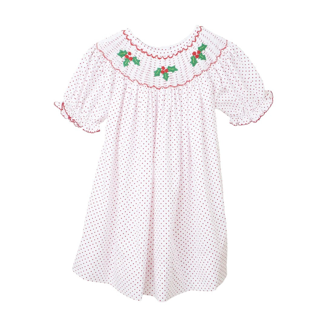 Christmas bishop hand smocked dot dress