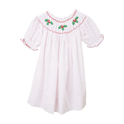 Christmas bishop hand smocked dot dress