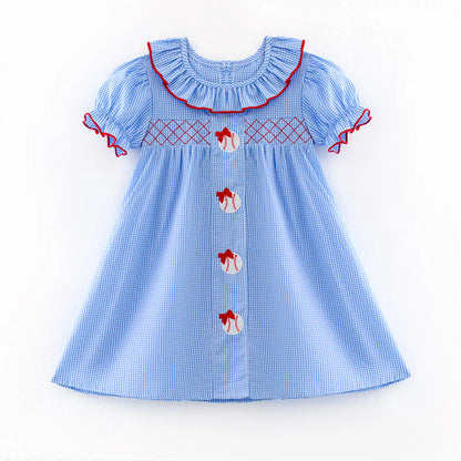 Gingham Embroidered Baseball Dress