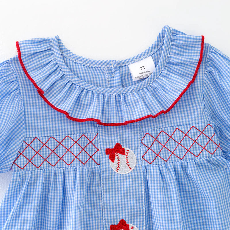 Gingham Embroidered Baseball Dress