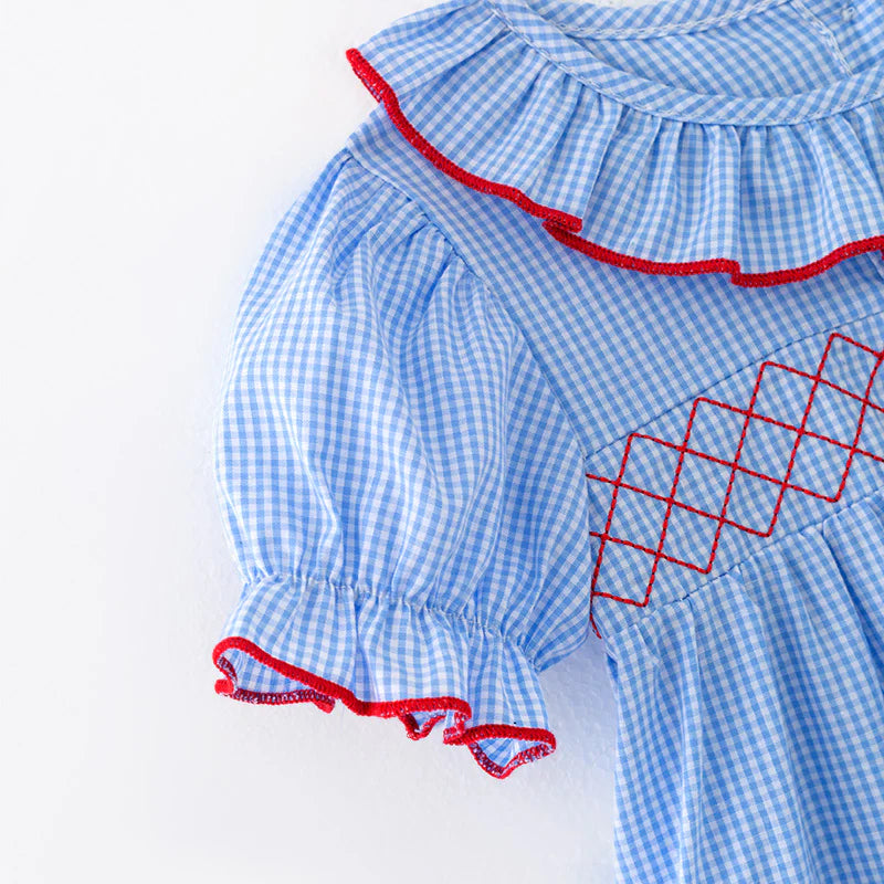 Gingham Embroidered Baseball Dress