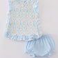 Blue floral ruffle apron and bloomer set