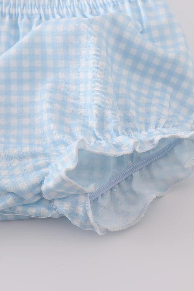Blue floral ruffle apron and bloomer set