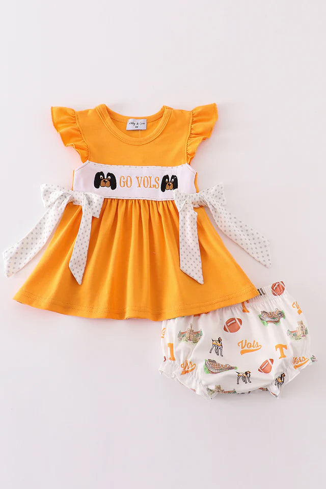 Orange go vols embroidery game day print bloomer set