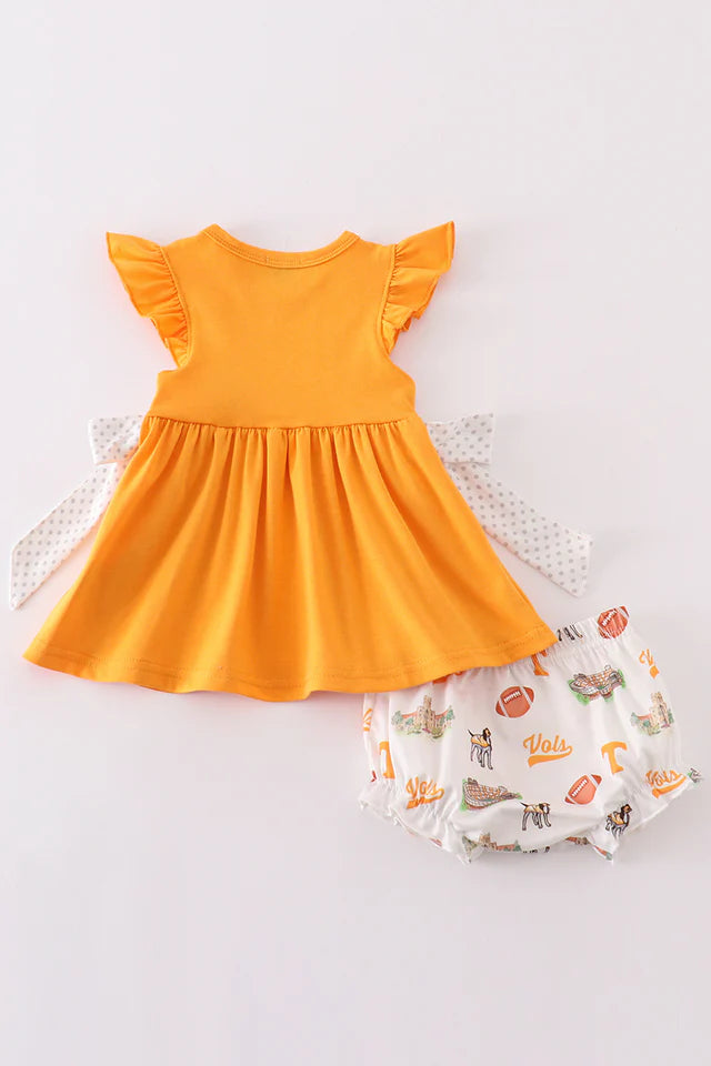 Orange go vols embroidery game day print bloomer set