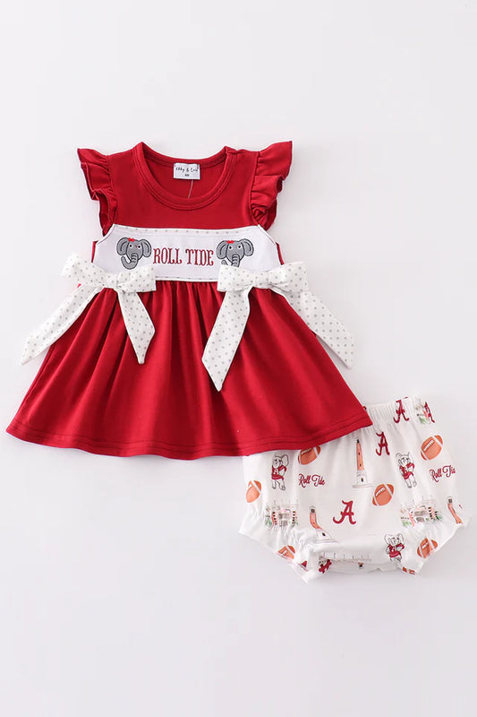 Maroon roll tide embroidery Alabama Game day print bloomer set