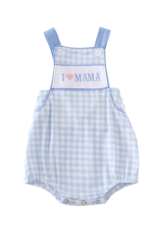 BLUE I LOVE MAMA EMBROIDERY GINGHAM BOY BUBBLE