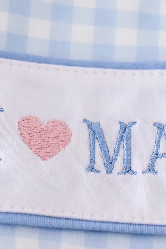 BLUE I LOVE MAMA EMBROIDERY GINGHAM BOY BUBBLE