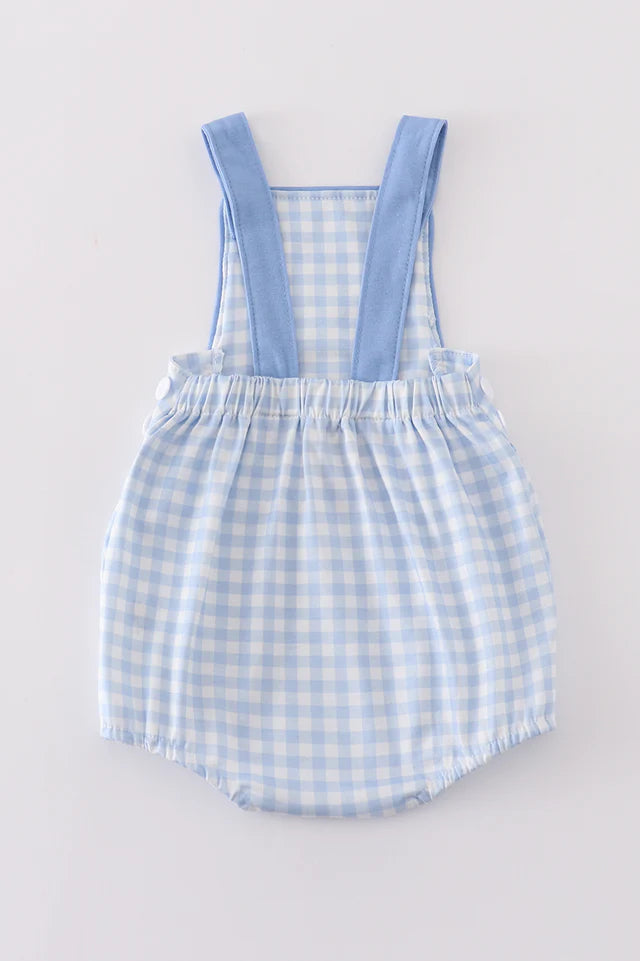 BLUE I LOVE MAMA EMBROIDERY GINGHAM BOY BUBBLE