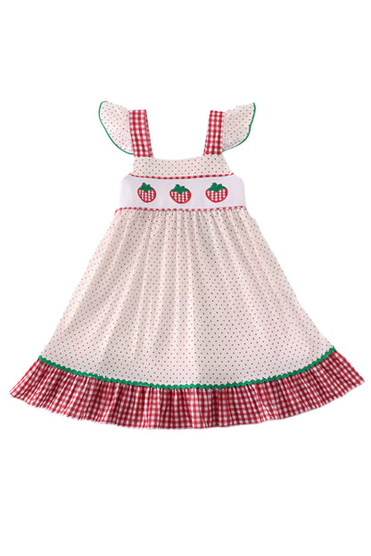 RED DOT STRAWBERRY EMBROIDERY GIRL DRESS