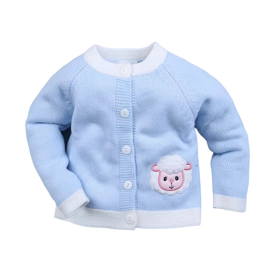 Girl cardigan with appliqued sheep pattern