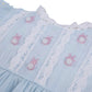 Embroidered rabbit light blue linen girl dress