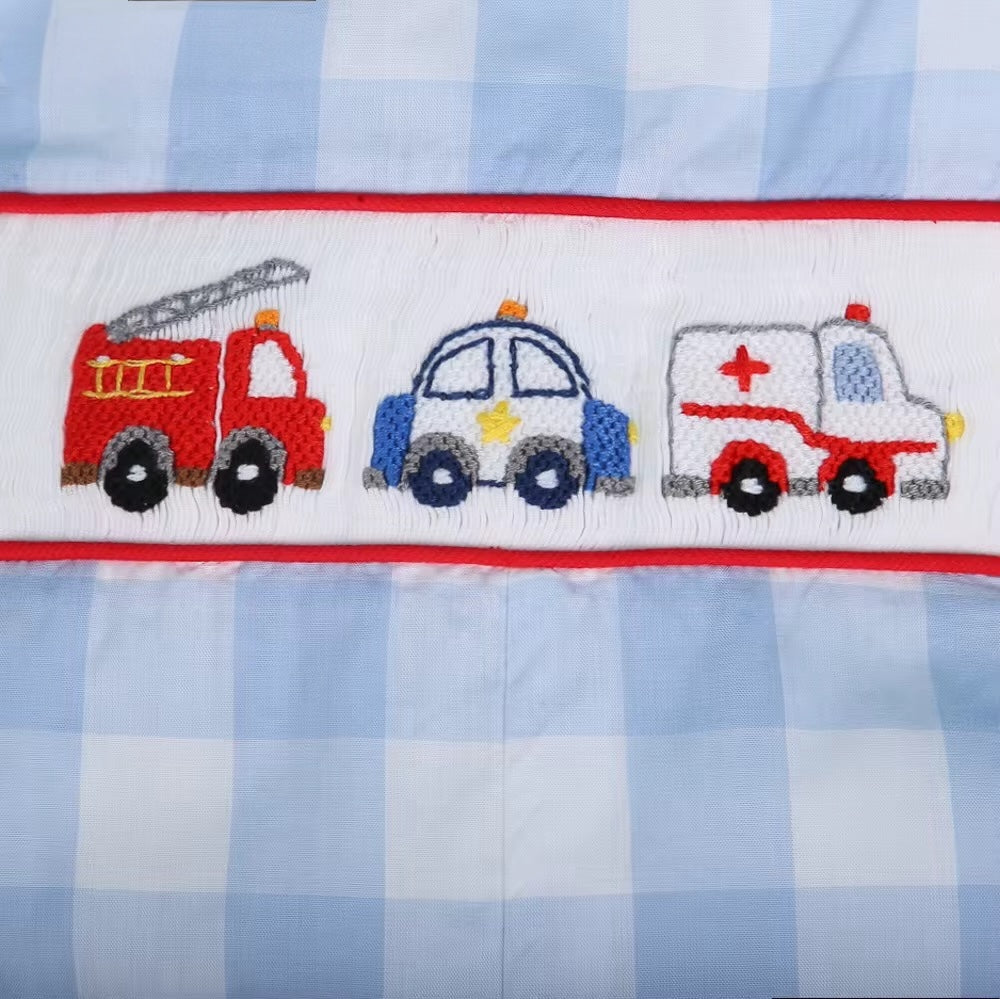 Car hand smocked boy short bubble