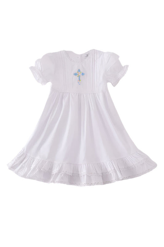 PREMIUM CROSS EMBROIDERY RUFFLE DRESS