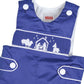 Nativity scene hand  smocked navy plain longall