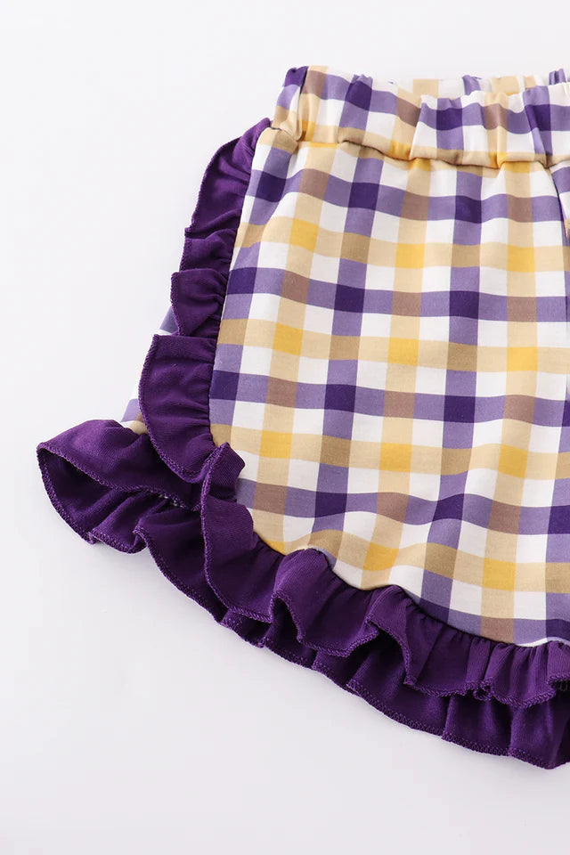 Purple gold LSU applique short set