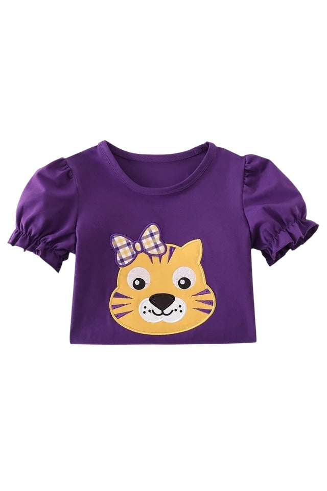 Purple gold LSU applique short set