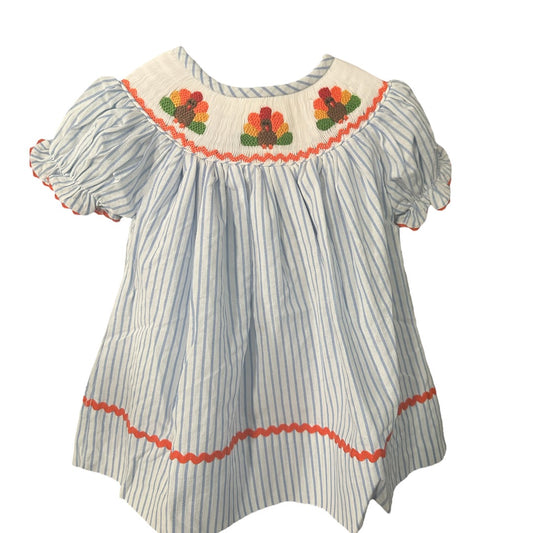Hand smocked Blue Striped Turkey Dress