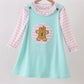 BLUE GINGERBREAD APPLIQUE RUFFLE DRESS