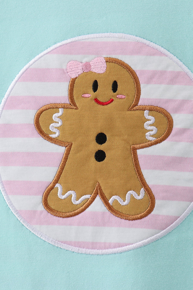 BLUE GINGERBREAD APPLIQUE RUFFLE DRESS