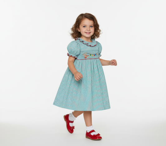 Smocked Reindeer with Christmas lights