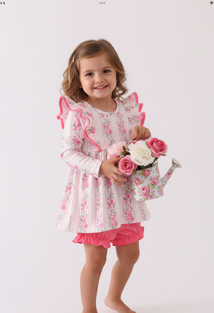 PINK FLORAL PRINT RUFFLE BLOOMER SET