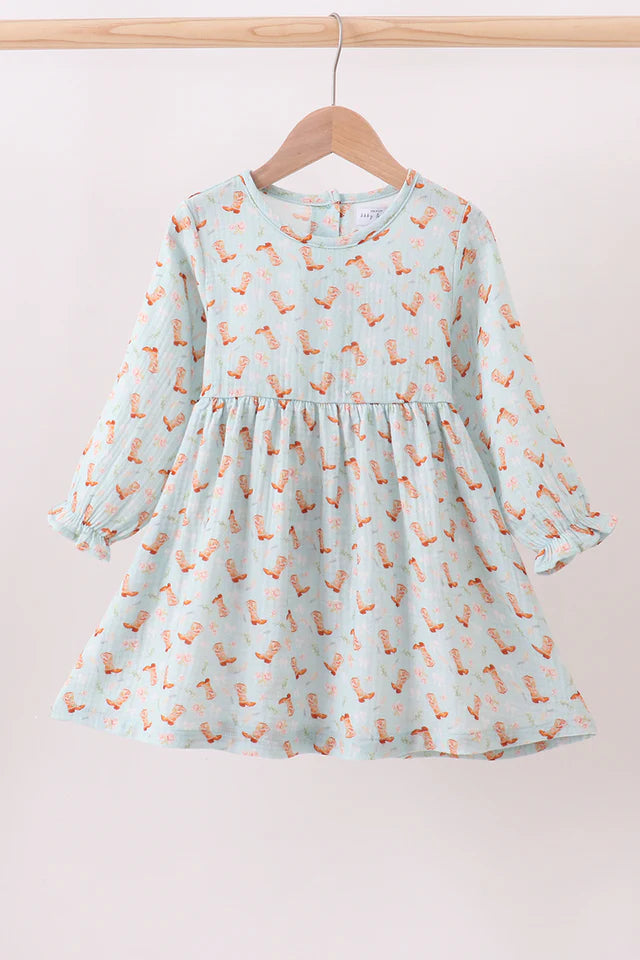 PREMIUM BOOTS PRINT MUSLIN DRESS