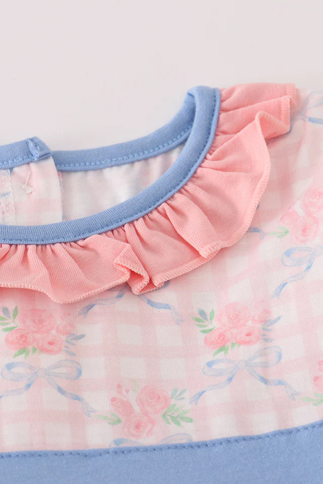 PINK FLORAL PRINT RUFFLE DRESS