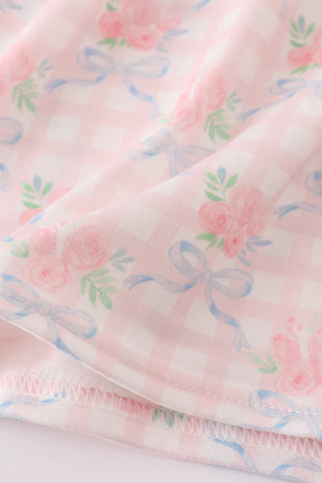 PINK FLORAL PRINT RUFFLE DRESS