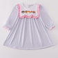 PURPLE PUPPY FRENCH KNOT STRIPE DRESS