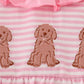 PINK STRIPE PUPPY EMBROIDERY RUFFLE BUBBLE