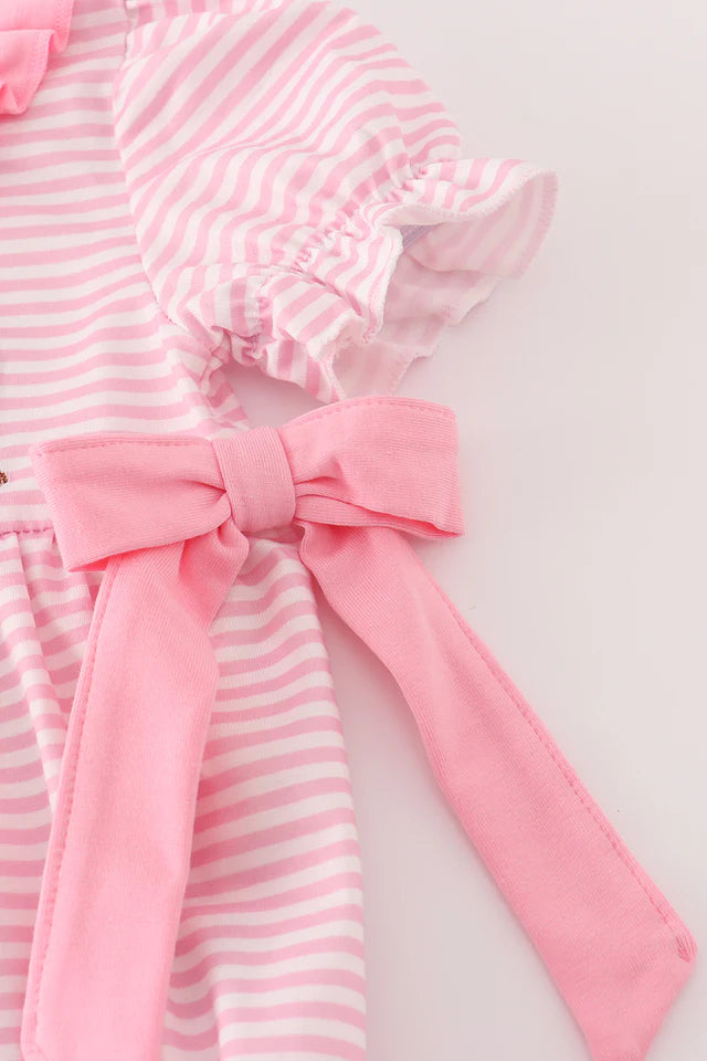 PINK STRIPE PUPPY EMBROIDERY RUFFLE BUBBLE